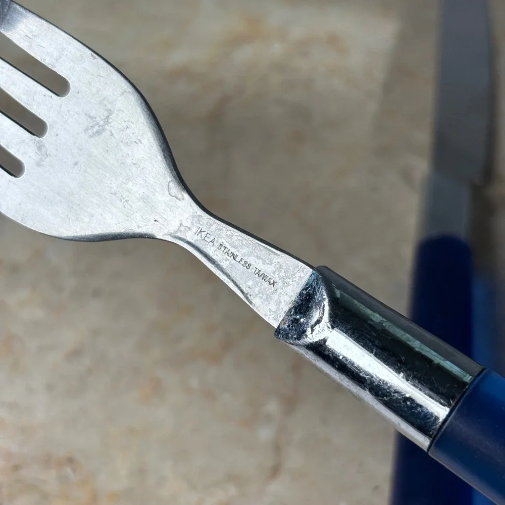 IKEA Flatware Set 3pc Blue Frosted Translucent Handle Stainless Steel Taiwan